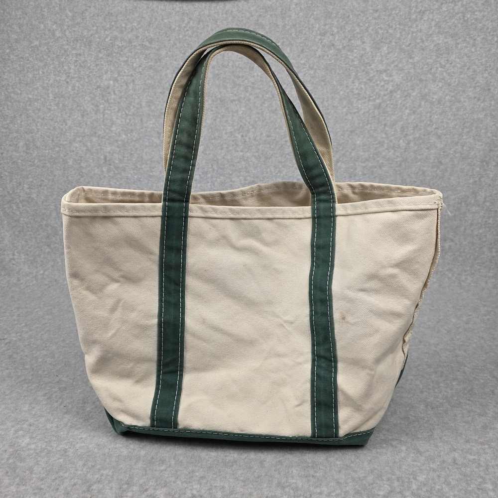 Vintage LL Bean Boat And Tote Womens Medium Beige Green Canvas Made In USA 80s - Picture 2 of 11